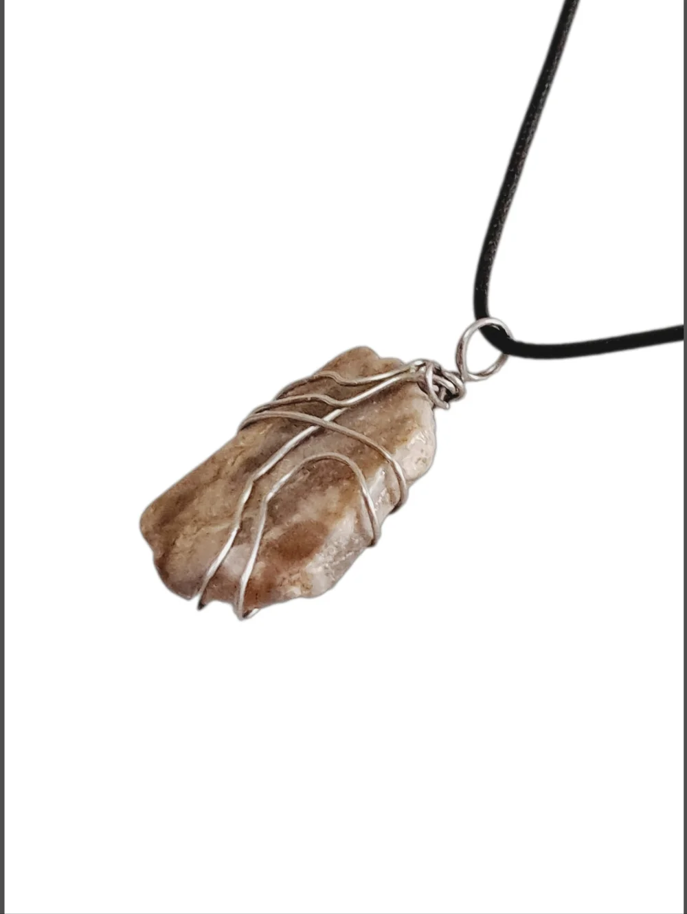 Genuine Jasper Double Sided Pendant w/ Black Cord Necklace NWOT